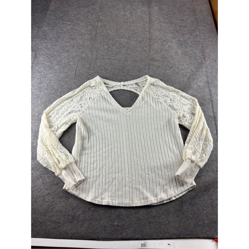 Maurices Rib Knit Top Keyhole Back V-Neck Womens L Angel Lace Cottagecore y2k
